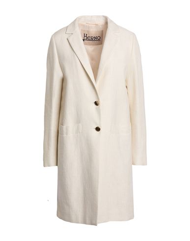 Woman Overcoat & Trench Coat Cream Size 12 Linen, Silk, Polyester