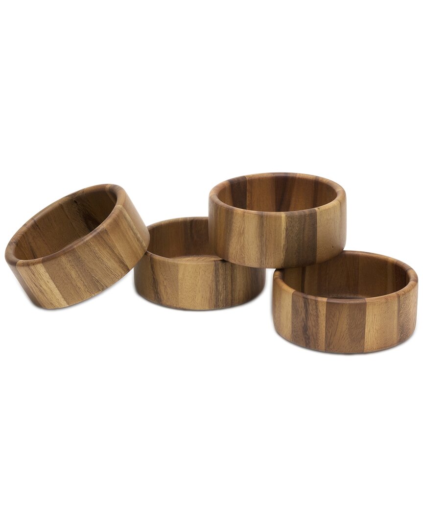 International Set of 4 Acacia Straight-Side Bowls