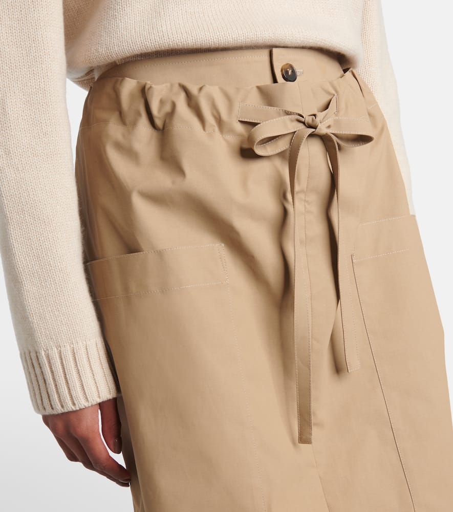 Tie-detail coated cotton midi skirt