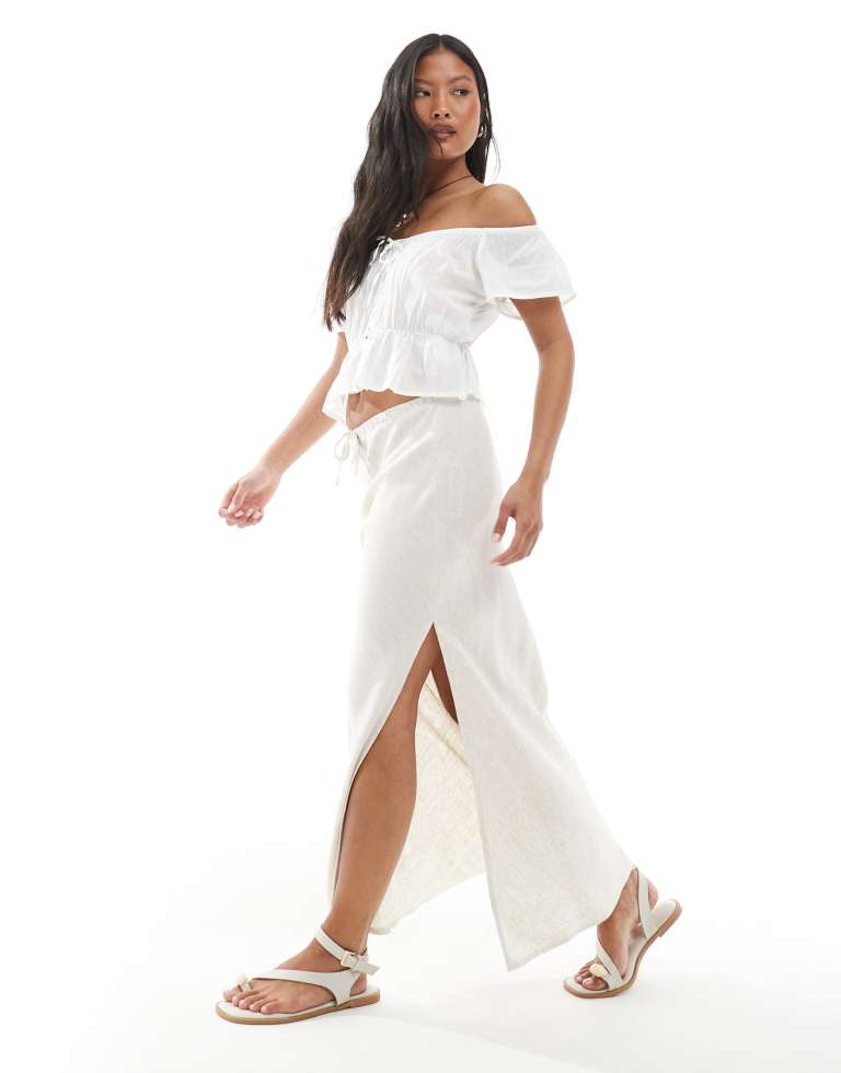 Miss Selfridge Petite Womens linen blend bias maxi skirt in stone