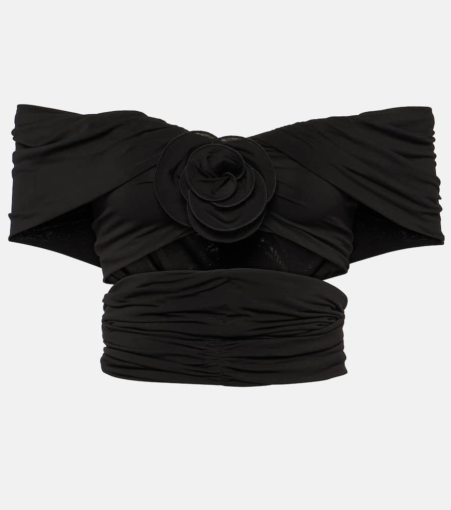 Floral off-shoulder ruched crop top
