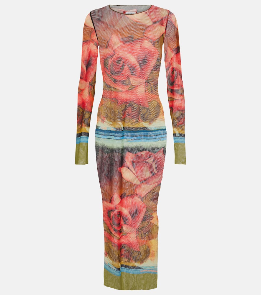 Floral semi-sheer midi dress