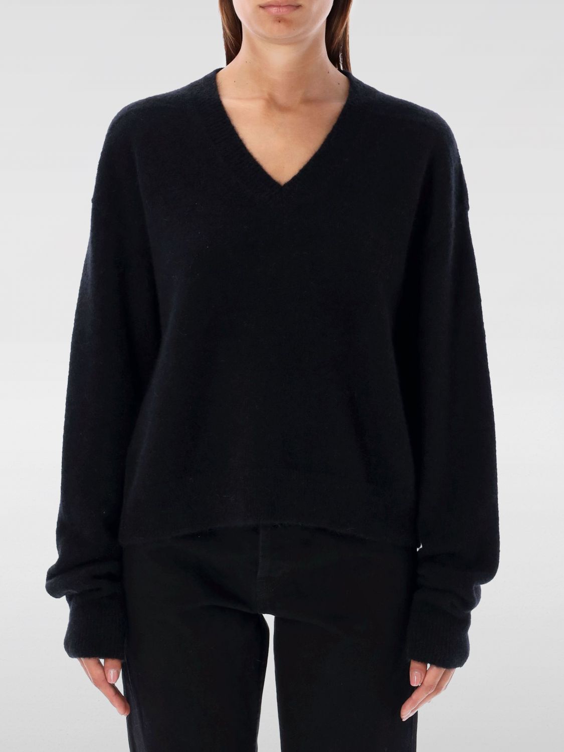 V-neck ribbed knit top - Black