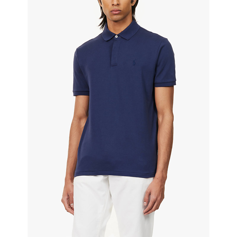 Mens Refined Navy Logo-embroidered Short-sleeve Cotton-jersey Polo Shirt 