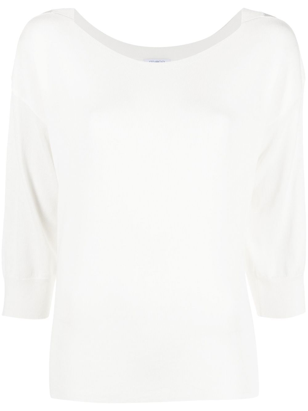 Fine-knit short-sleeve top - White