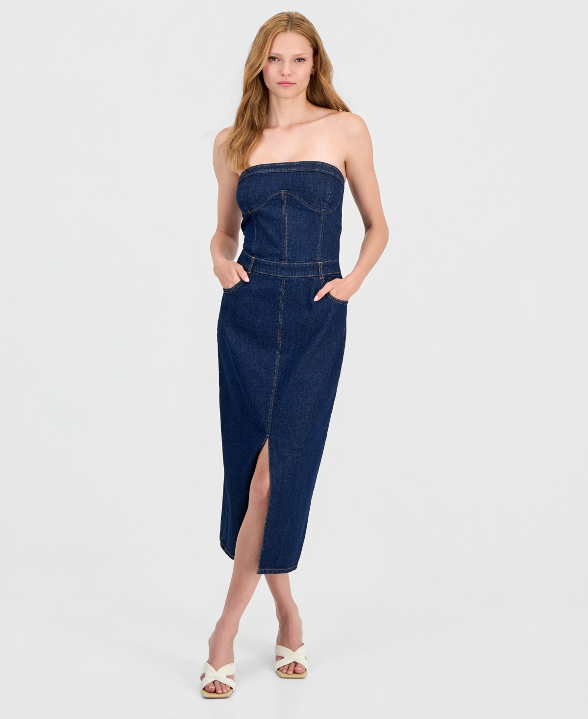 Women's Denim Corset Midi Dress, Macy's Exclusive - Rinse
