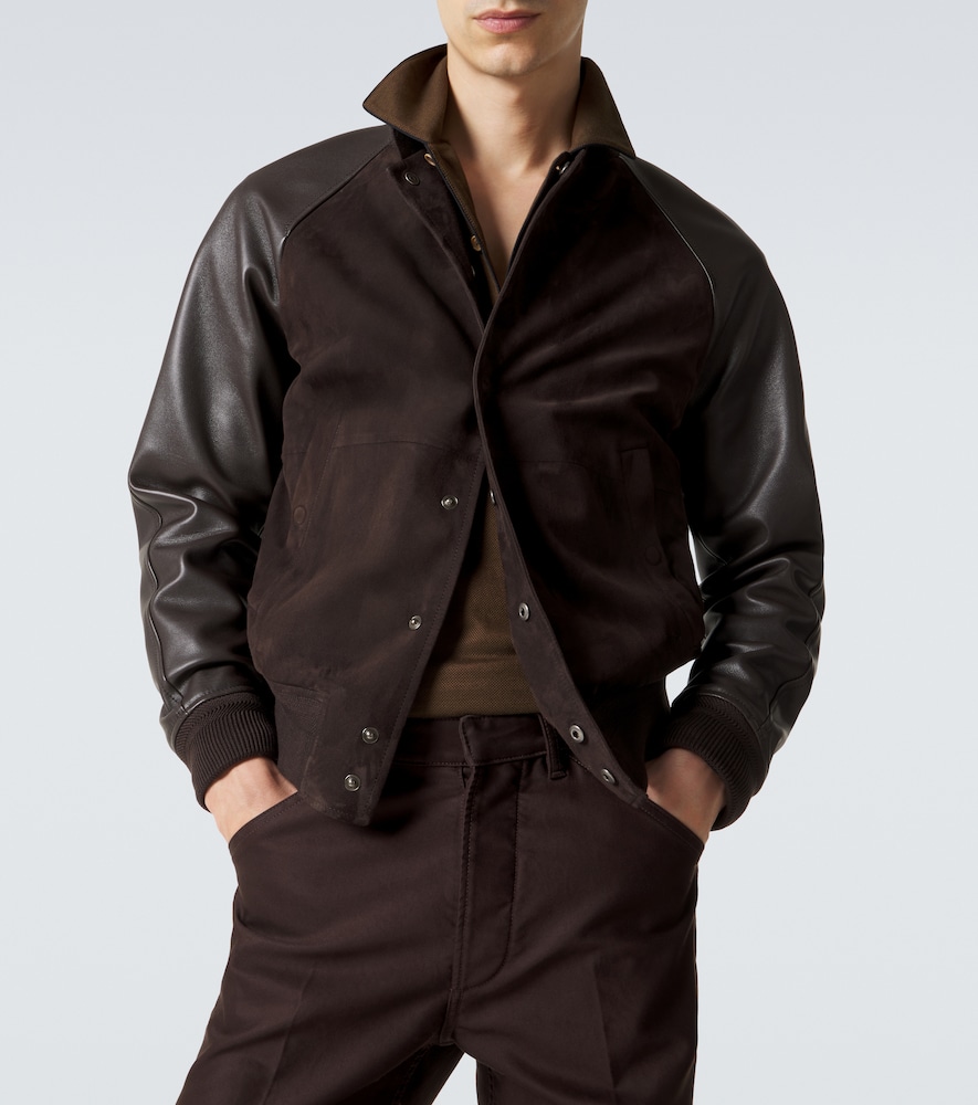 Leather and suede bomber jacket
