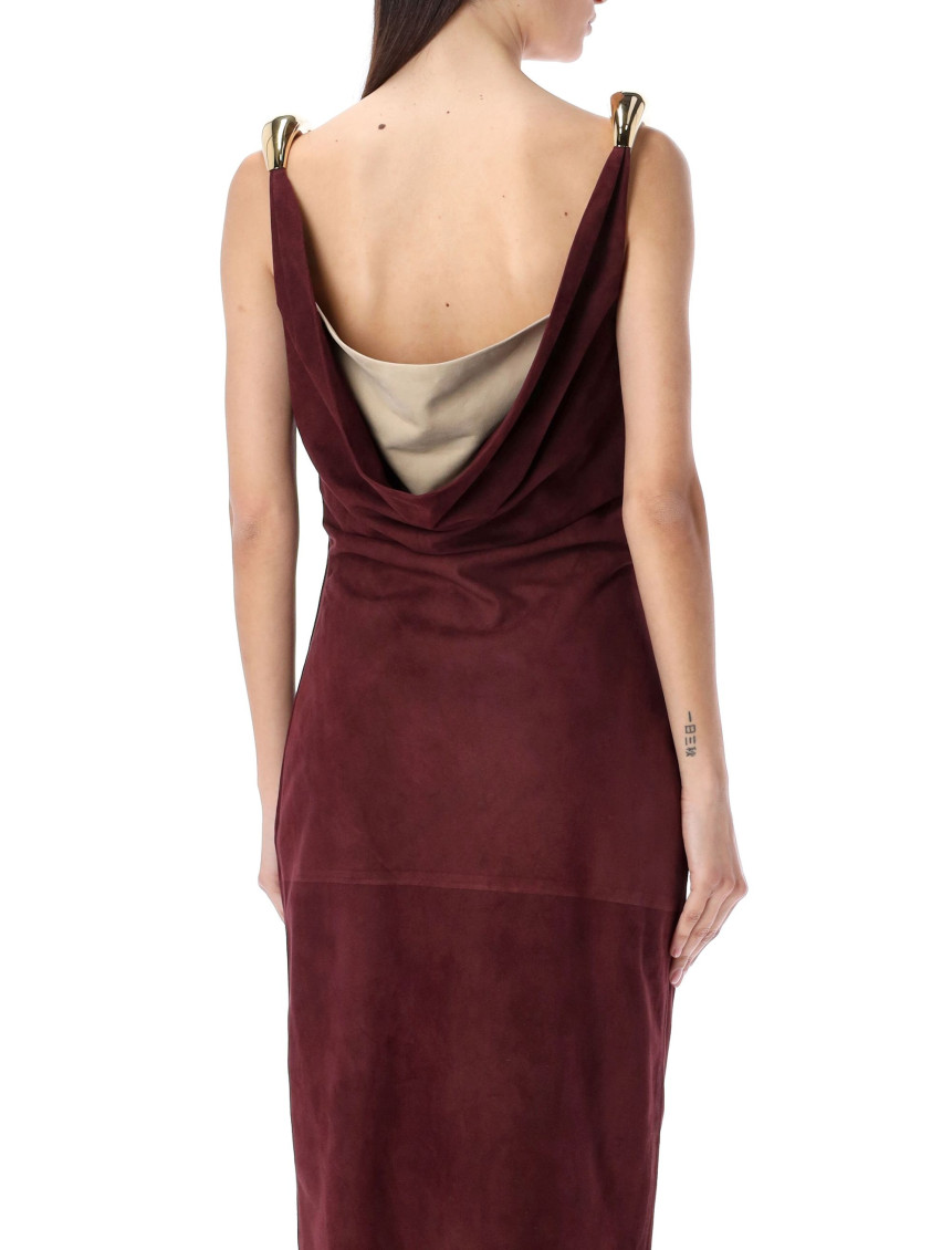 Midi Bordeaux Dress With Metal Detail In Suede Woman