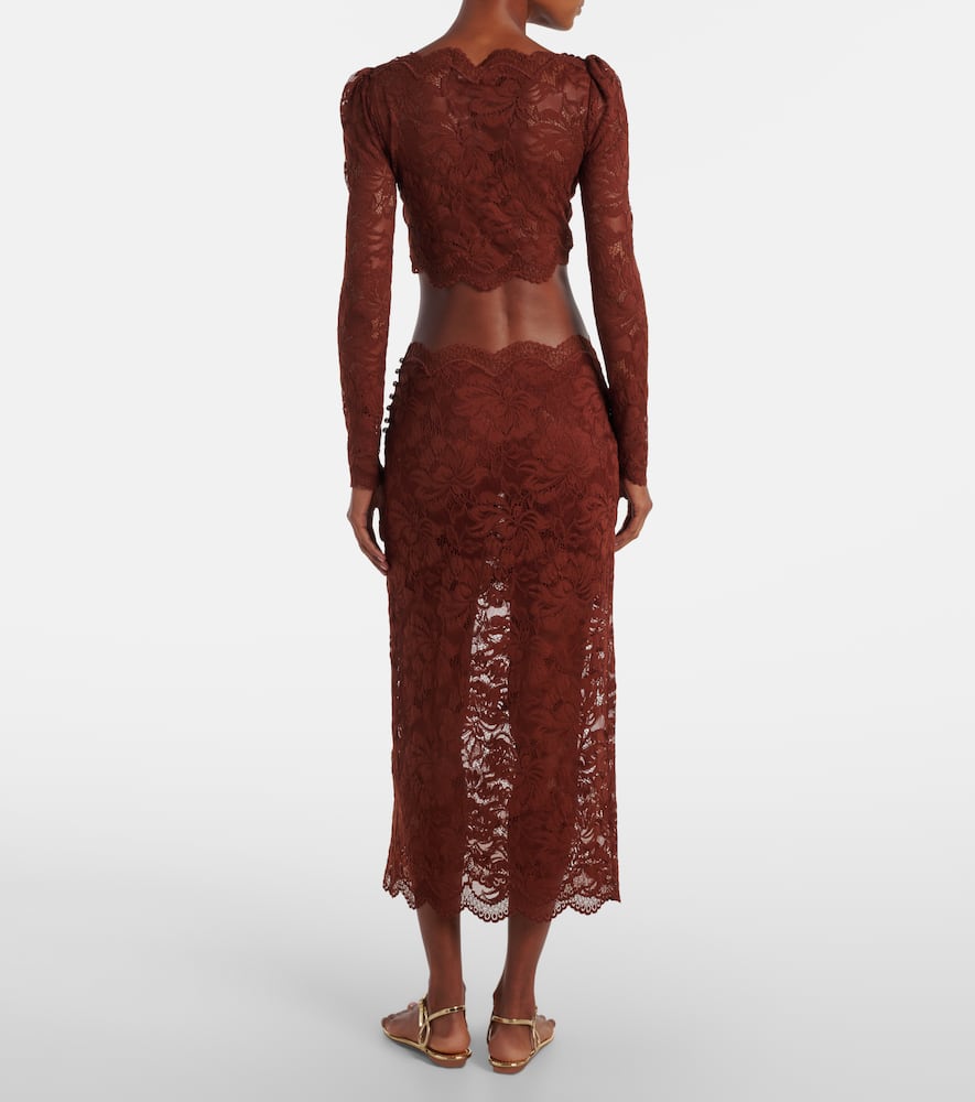 Floral lace midi skirt