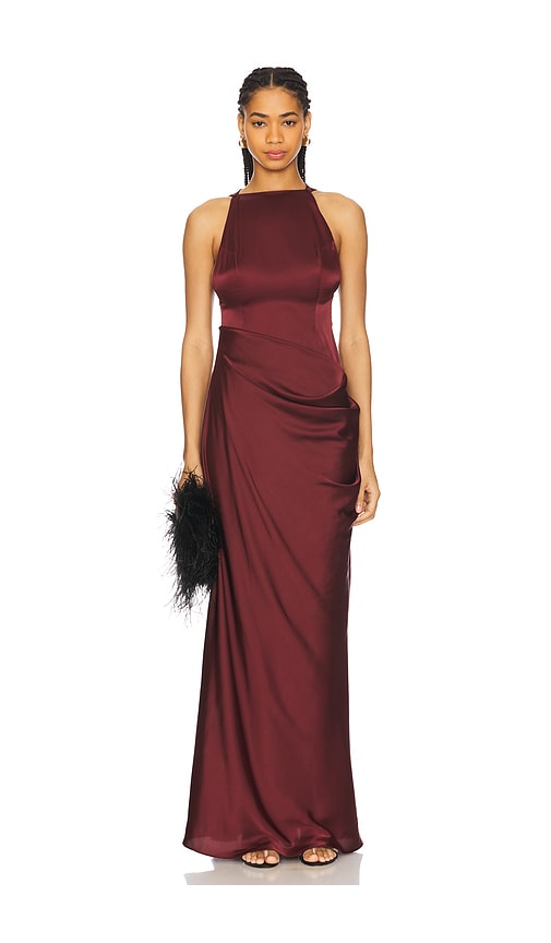 Ceren Ocak Satin Dress in Burgundy.  XS. Also in