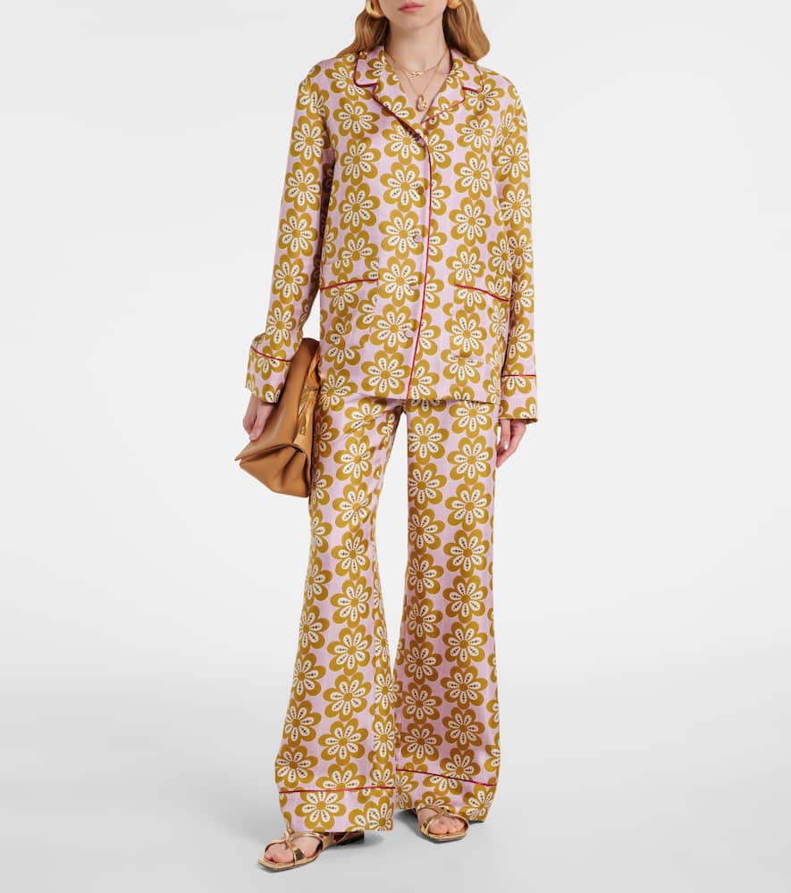 Floral silk twill pijama pants