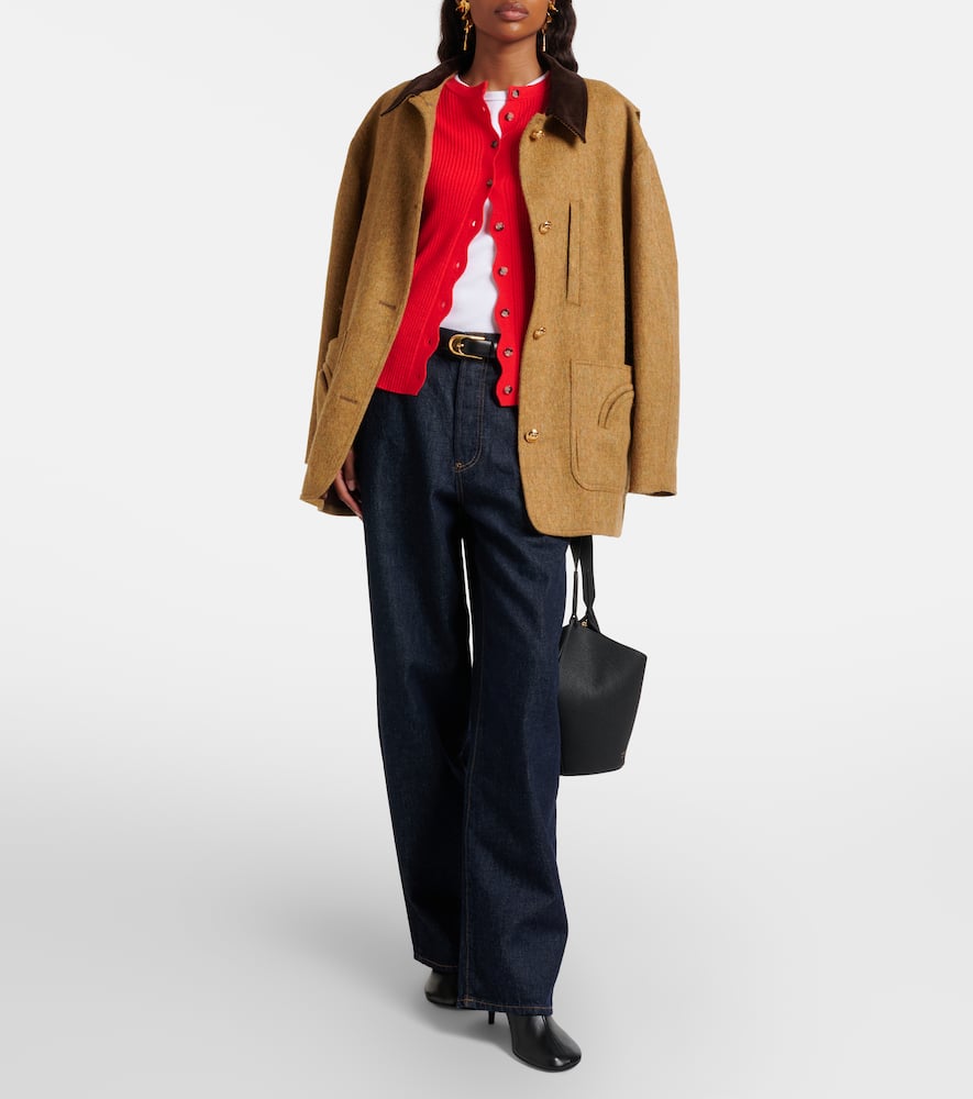 Ribbed-knit scalloped wool and cashmere cardigan