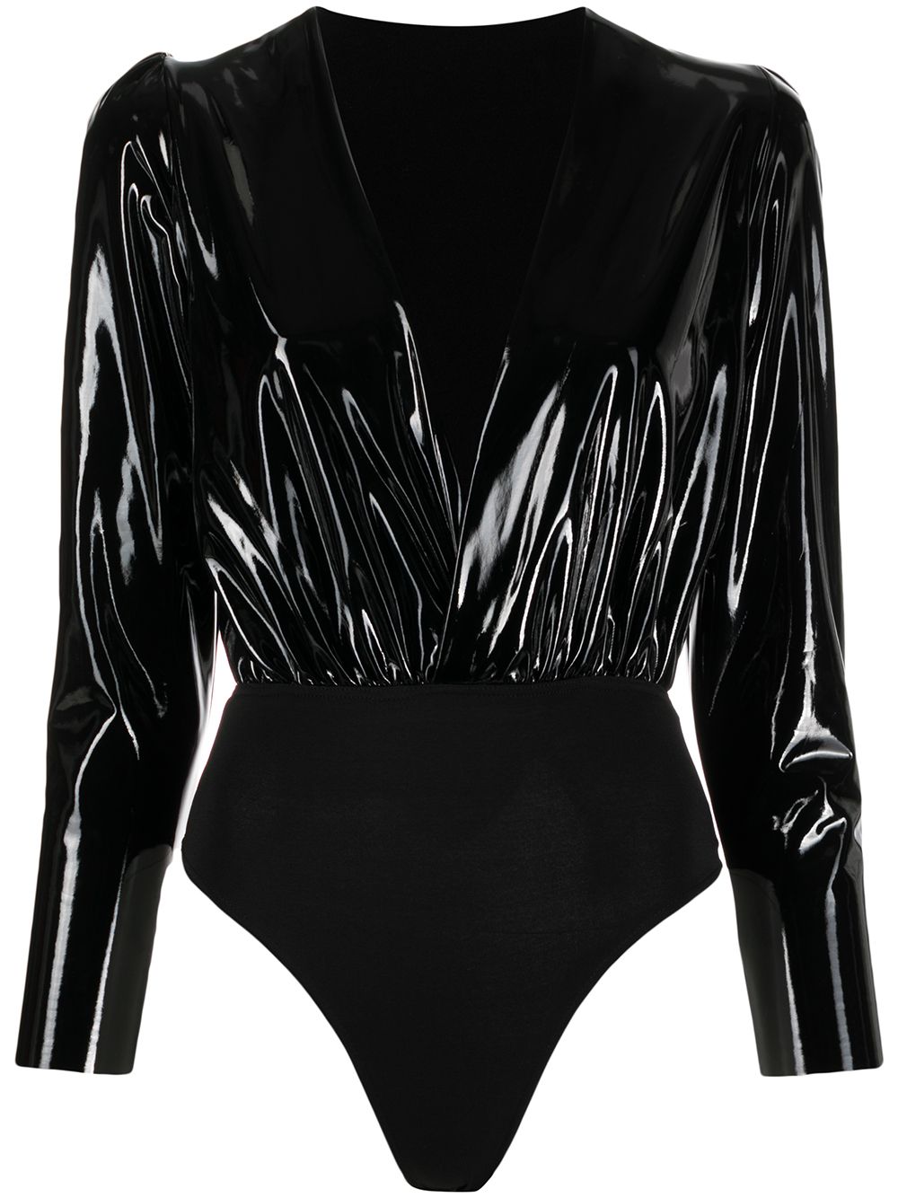 X Lia Aram faux-patent leather bodysuit - Black