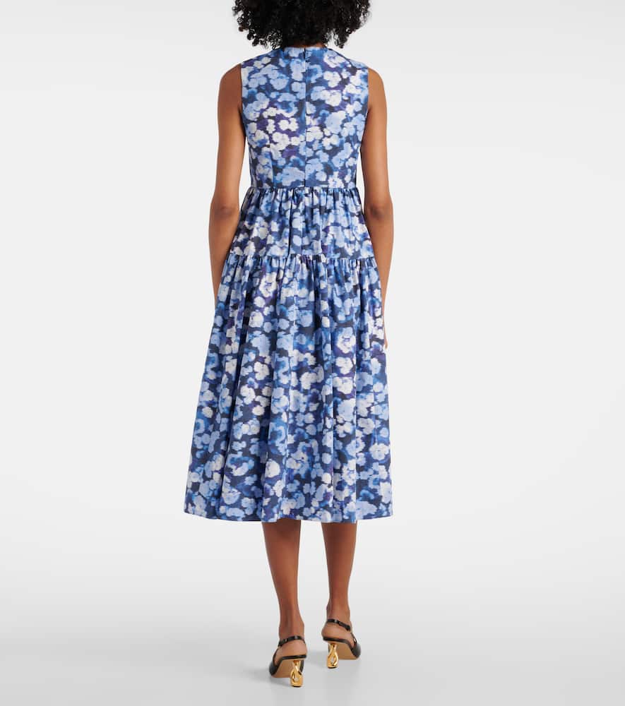 Floral-appliqué ruffled cotton cocktail dress