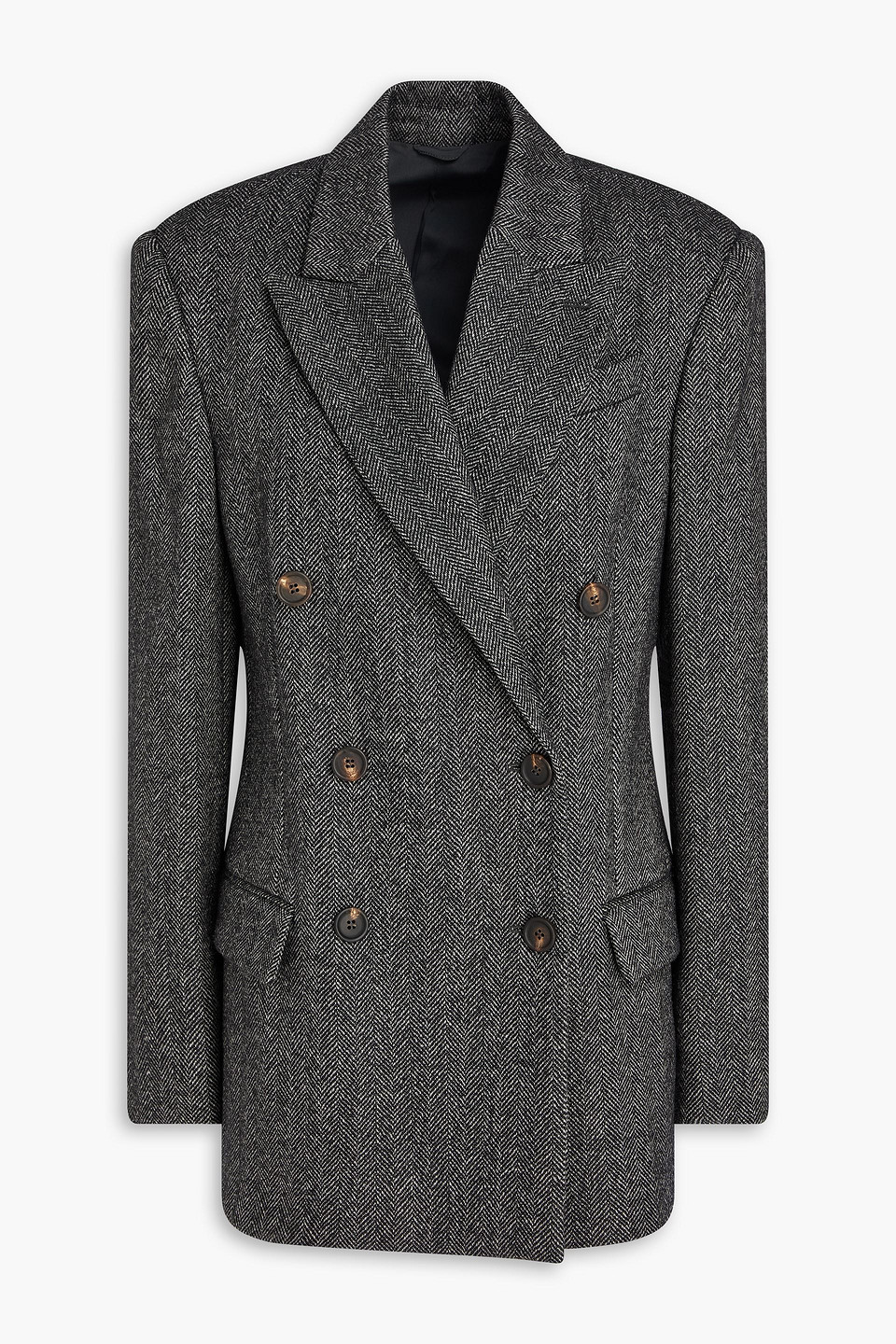 Double-breasted herringbone wool-blend blazer - Black - IT 36