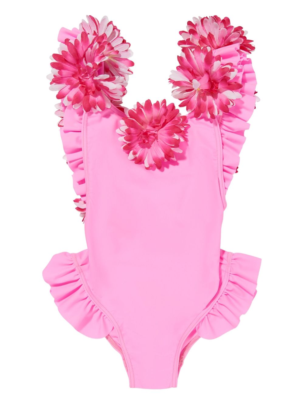 Flower-embellished ruffled swimsuit - Pink