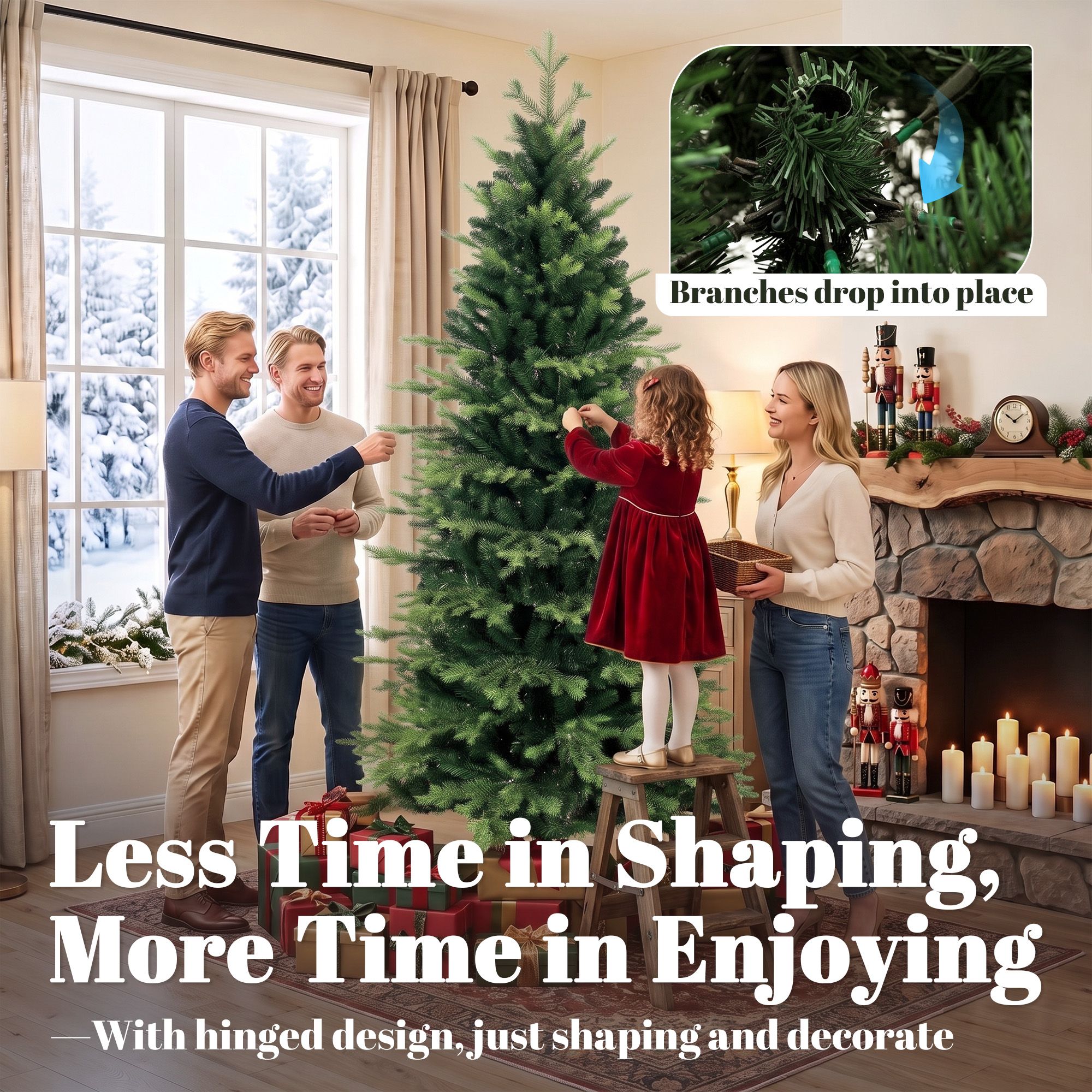 Homcom Geneva Fir Hinged Xmas Tree With 2079 Branch Tips, Green