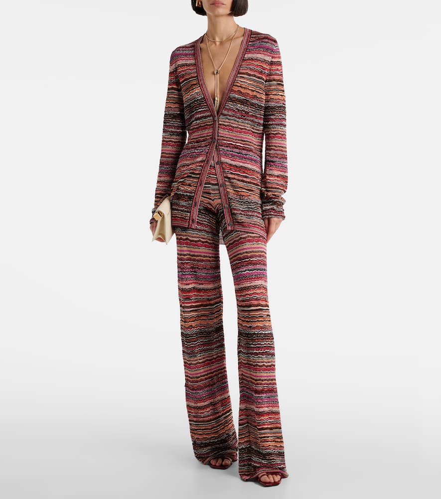 Zigzag striped lamé flared pants