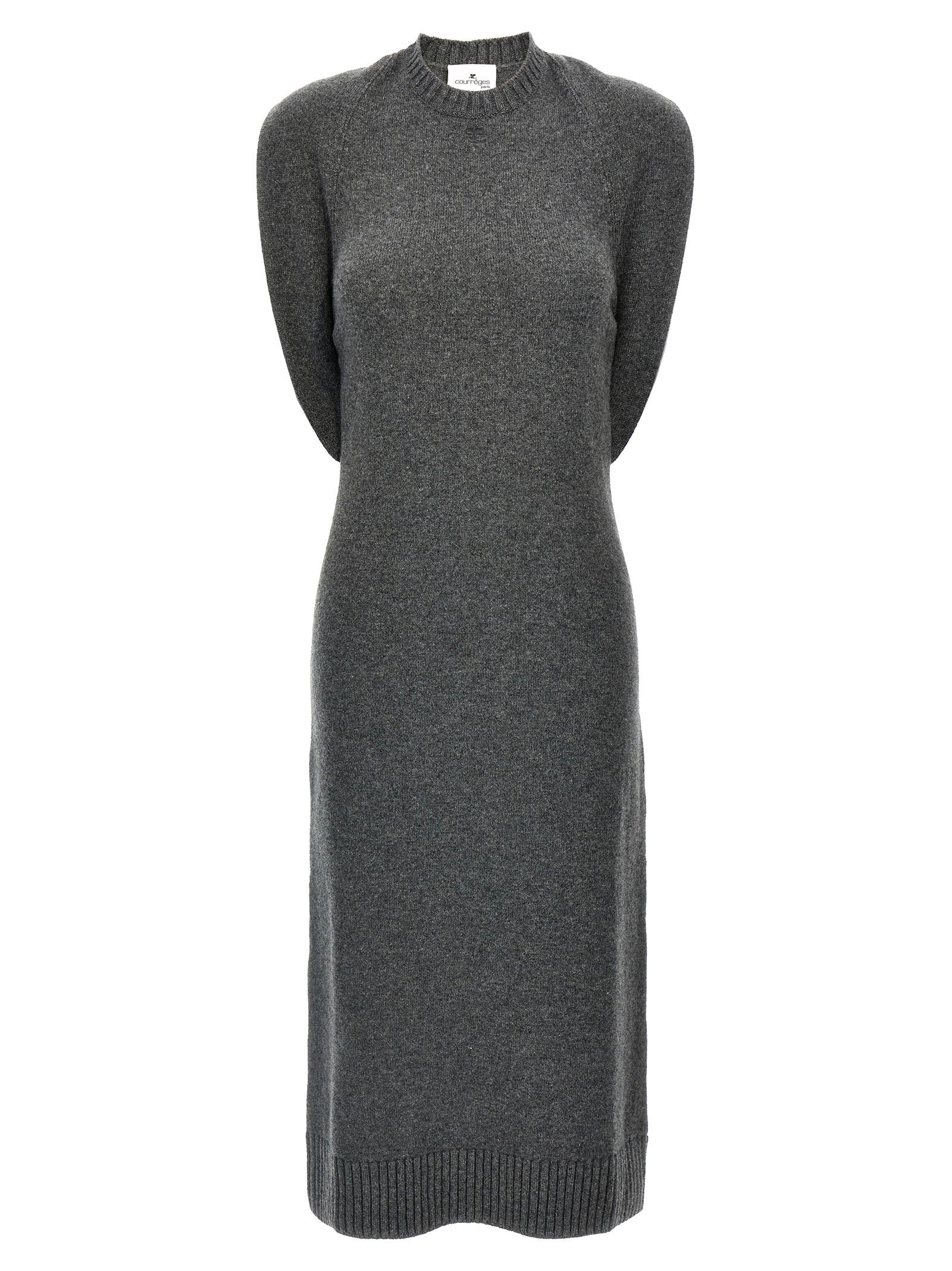 Wool Over-the-Shoulder Drapé Dress — Charcoal
