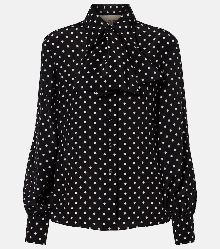 Bow-detail polka-dots silk shirt