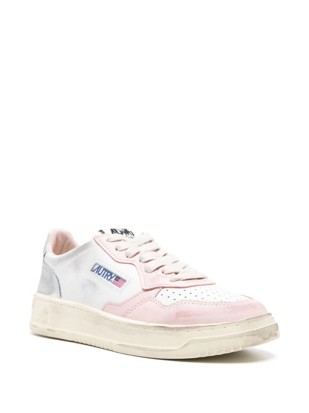 Super Vintage Medalist Low Sneakers In White, Silver And Pink Leather