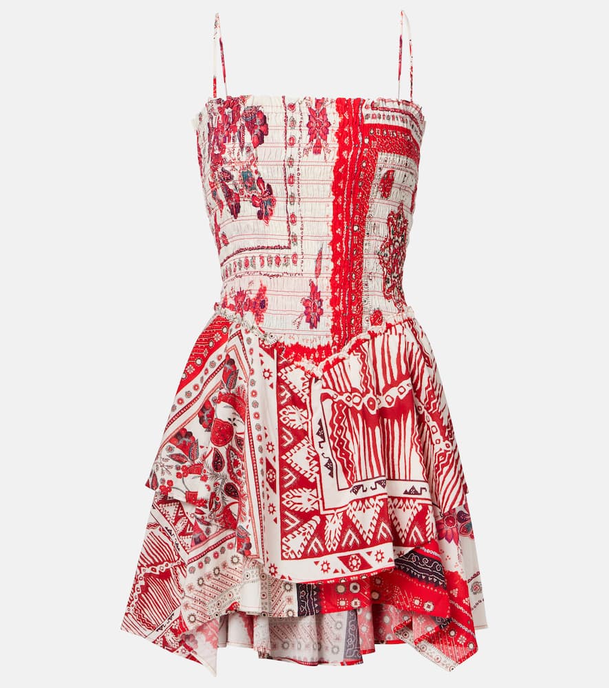 Anka shirred printed cotton minidress