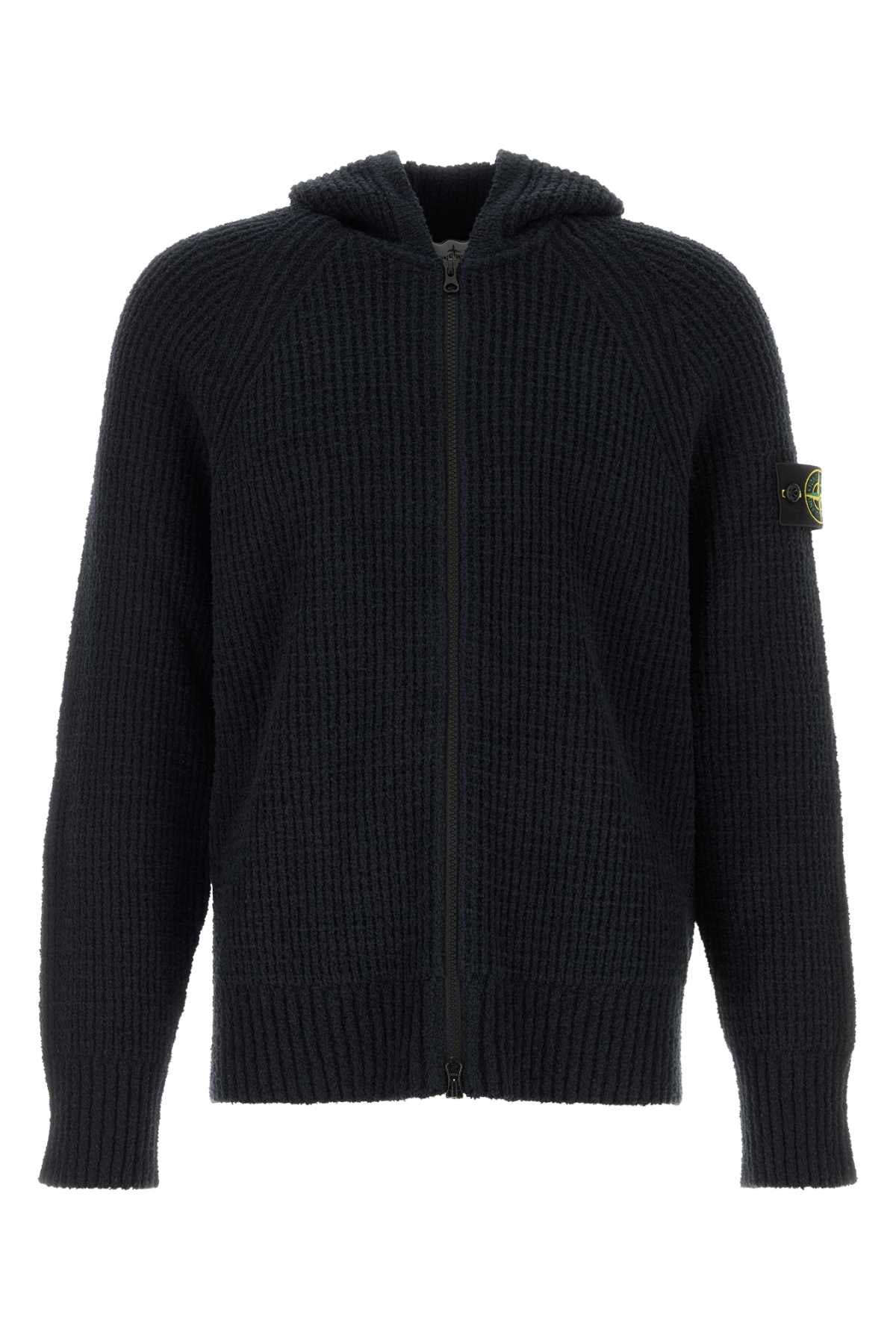 Ribbed Cotton-Nylon Knit Hoodie — Black