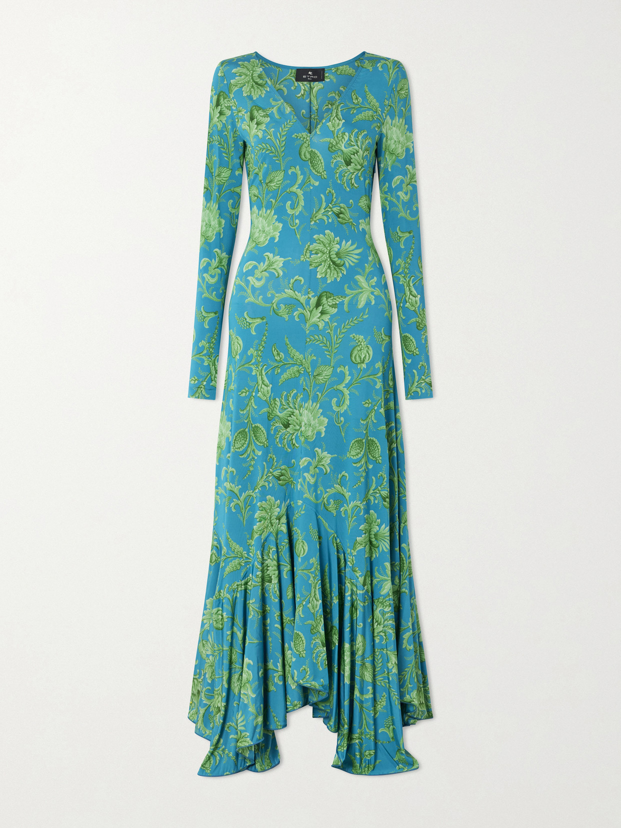 Asymmetric Printed Maxi Dress - Blue