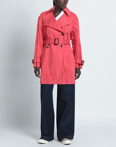 Woman Overcoat & Trench Coat Coral Size 10 Cotton, Elastane