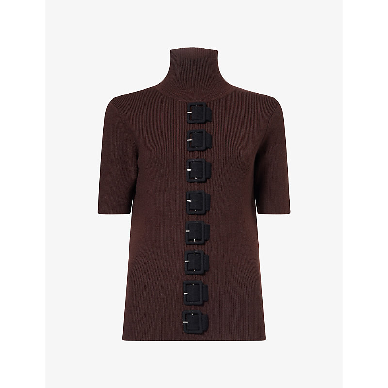 Womens Silvina Buckle-Embellished Wool Top