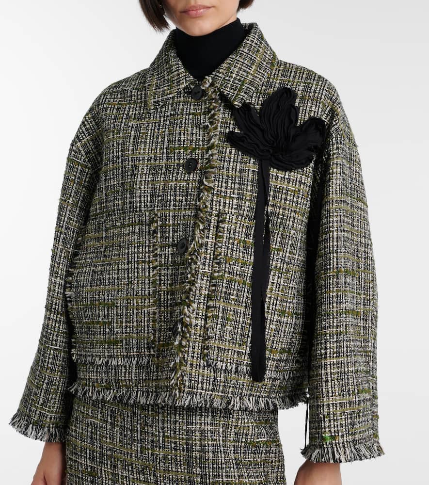 Floral-appliqué tweed jacket