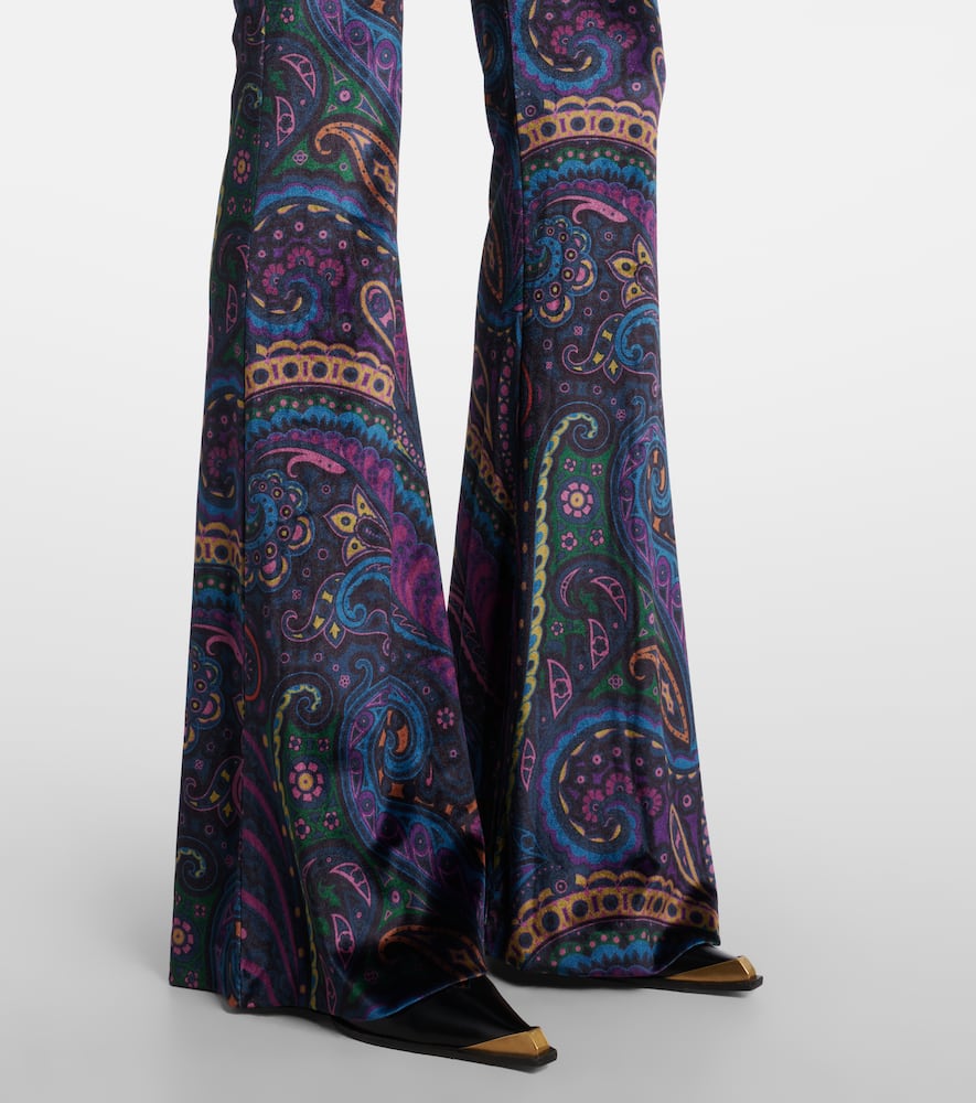 Printed high-rise velvet flared pants