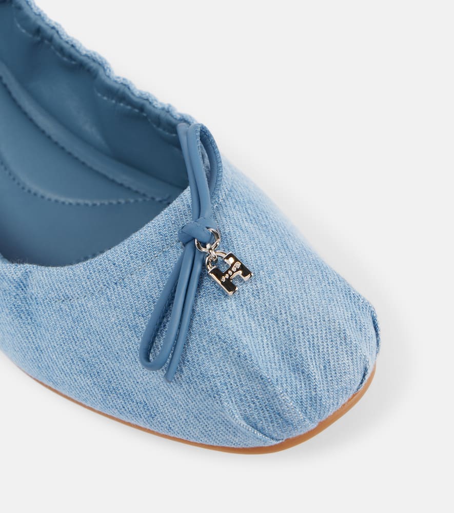 H684 bow-detail denim ballet flats