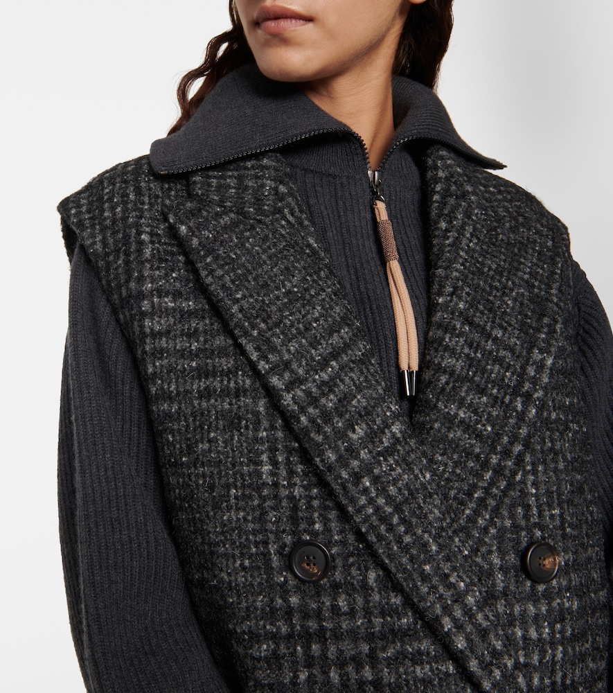 Checked wool-blend coat