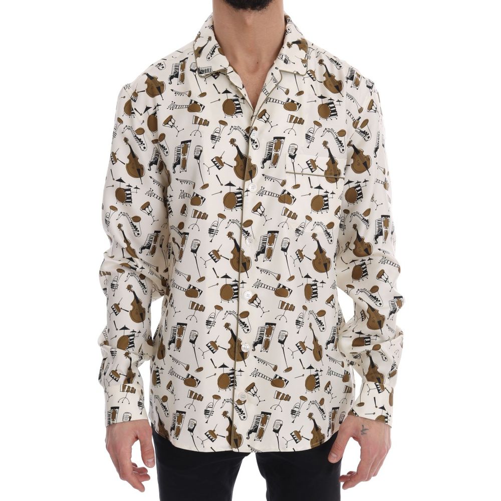 Silk Musical-Motif Shirt — Cream