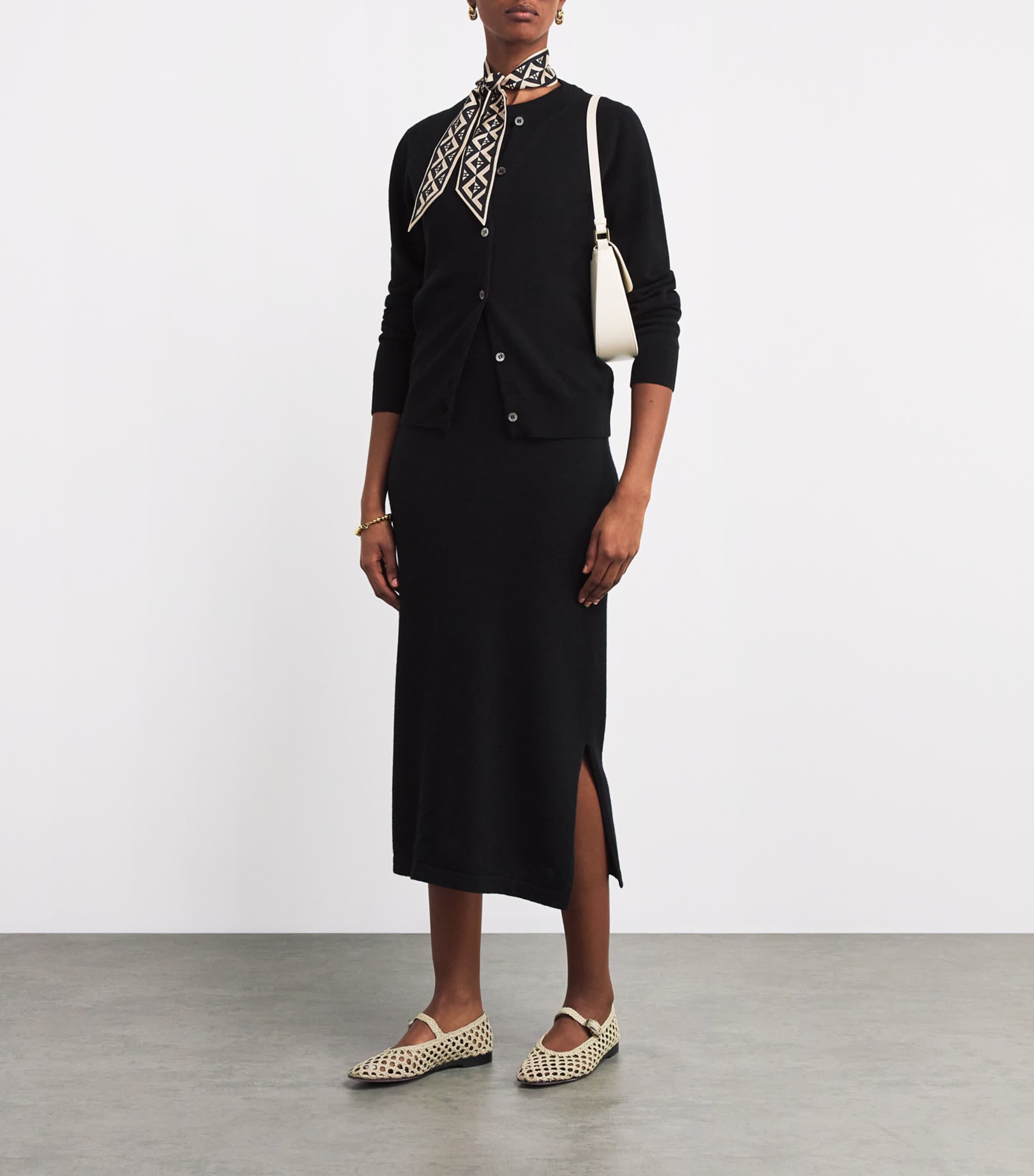 Silk Geometric Print Skinny Scarf