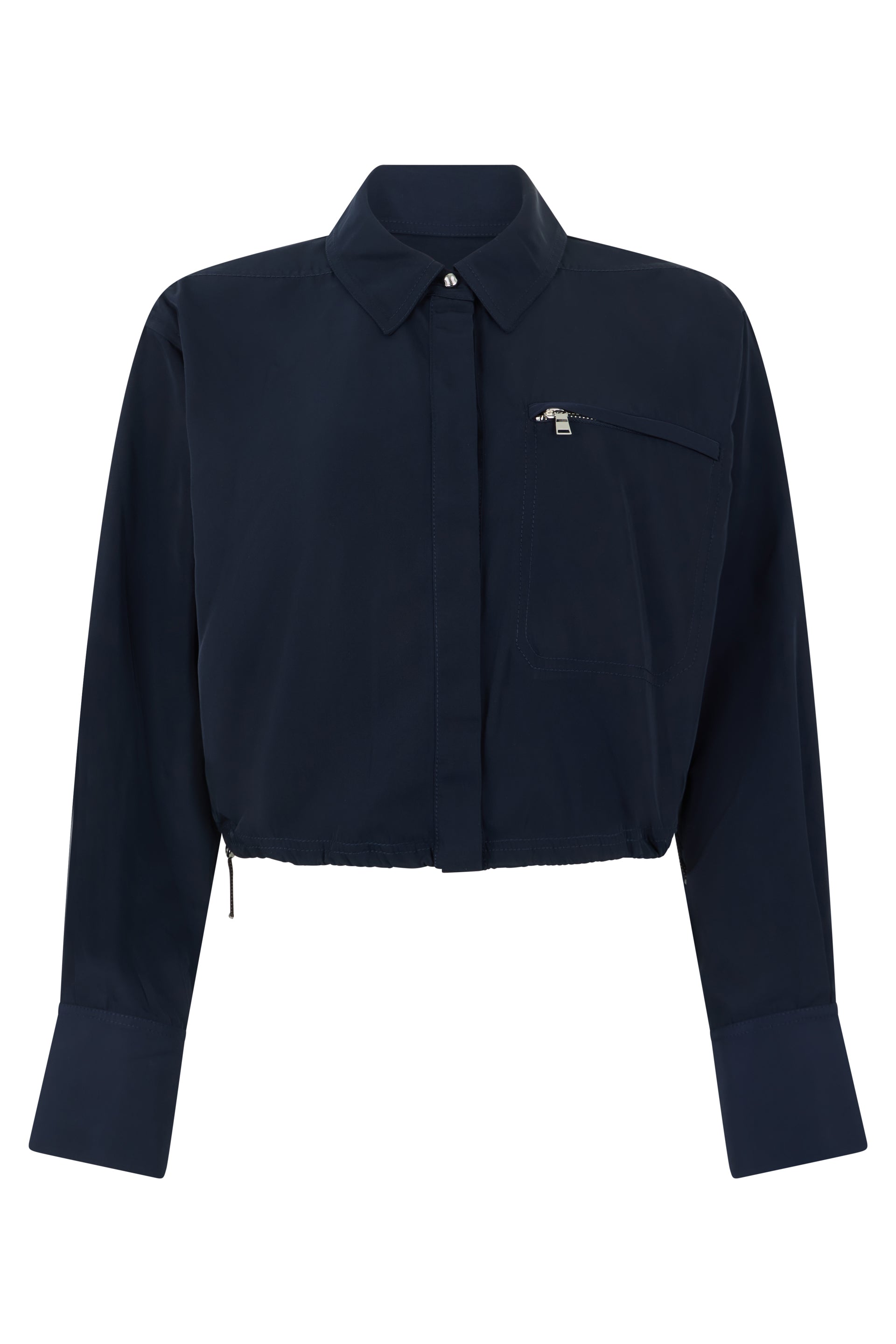 Cropped Taffeta French-Collar Shirt with Drawstring Waist