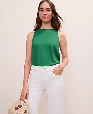 Ann Taylor Lace Trim Mixed Media Shell Top