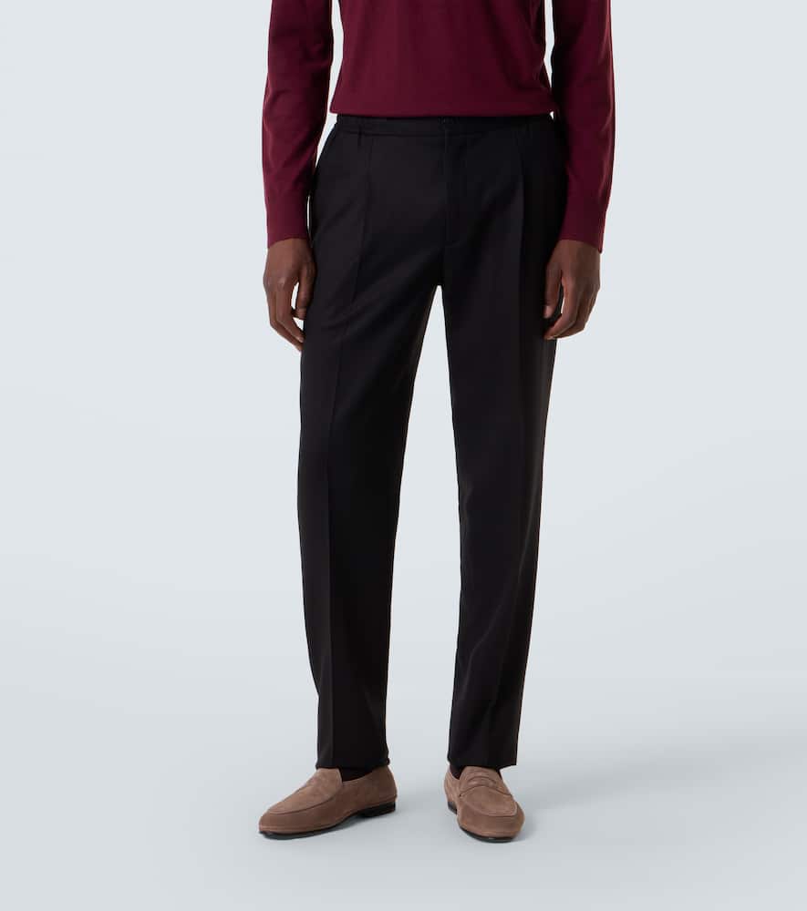 Virgin wool flannel tapered pants
