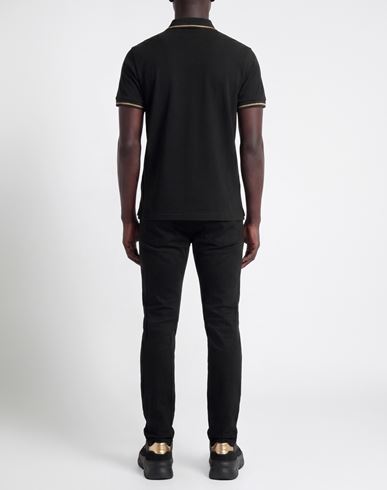 Man Polo shirt Black Size L Cotton, Polyester, Metallic Polyester, Elastane
