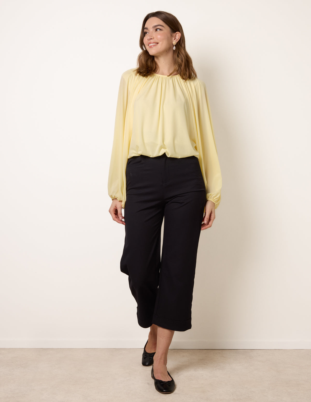 Blue Vanilla Womens Batwing Puffball Blouse - Yellow - One