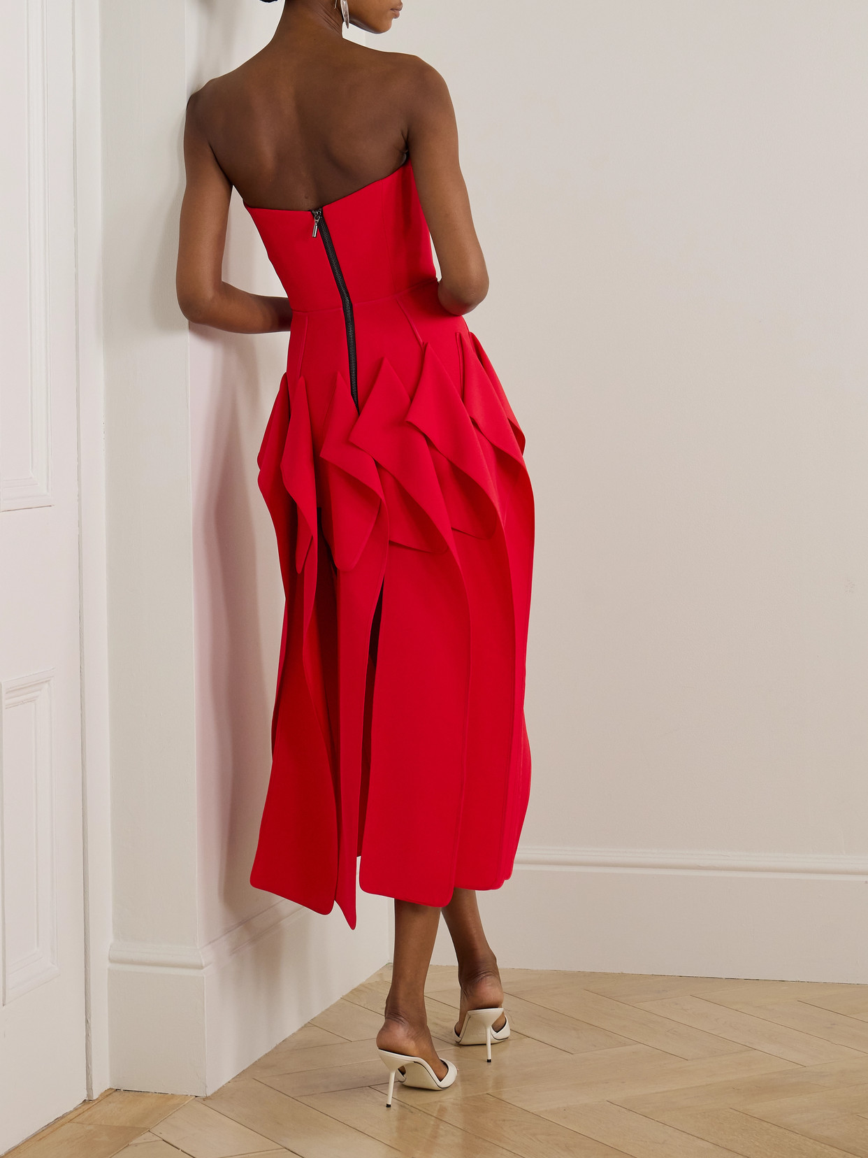 Breakout Strapless Crepe Midi Dress - Red