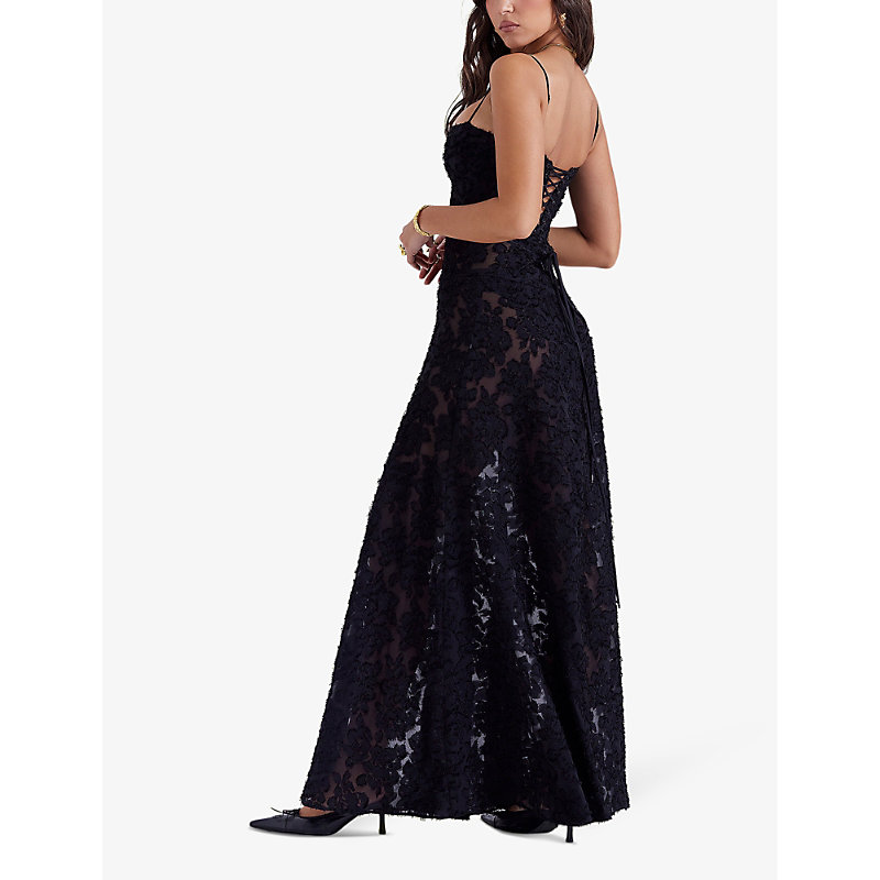 Womens Black Seren Corseted Floral-jacquard Woven Maxi Dress 