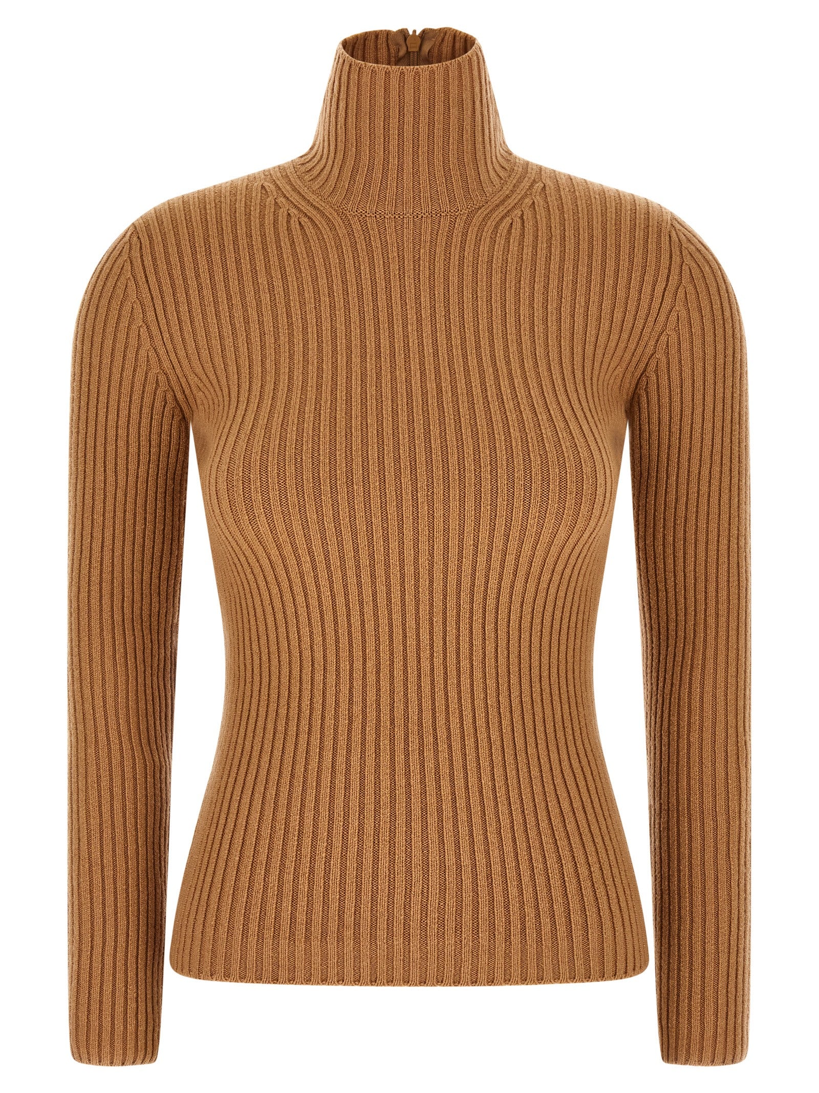 Ribbed Wool and Cashmere Turtleneck — Beige