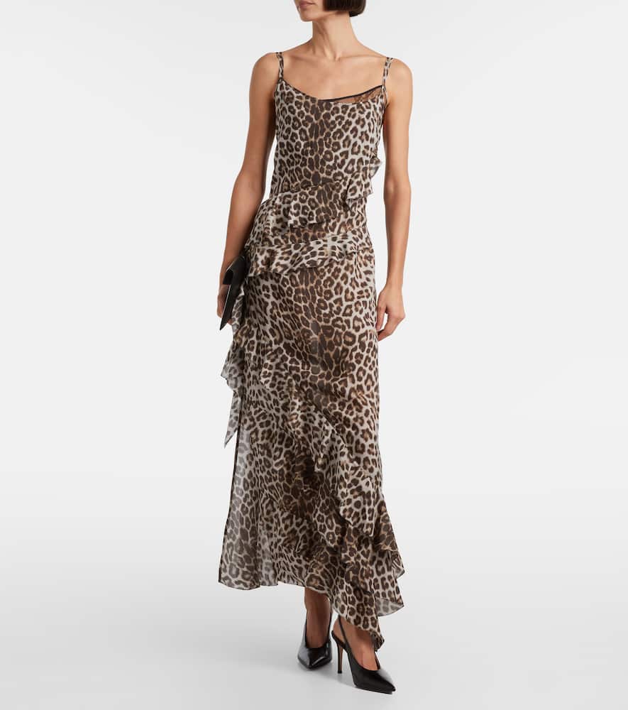 Leopard-print draped silk maxi dress
