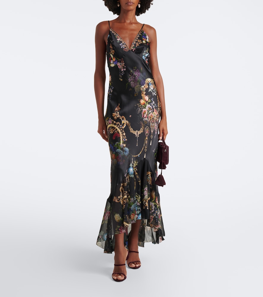 Floral silk satin slip dress
