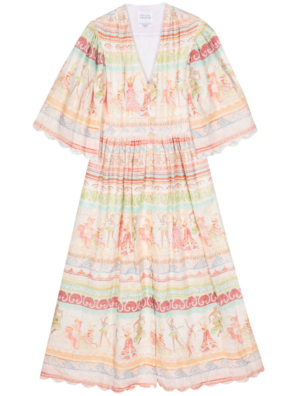 Broderie anglaise pleated midi dress - Pink