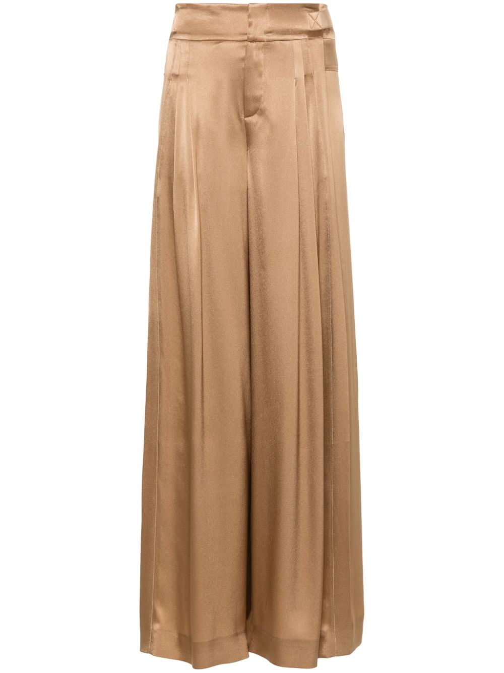 Pleat-detail satin palazzo pants - Brown