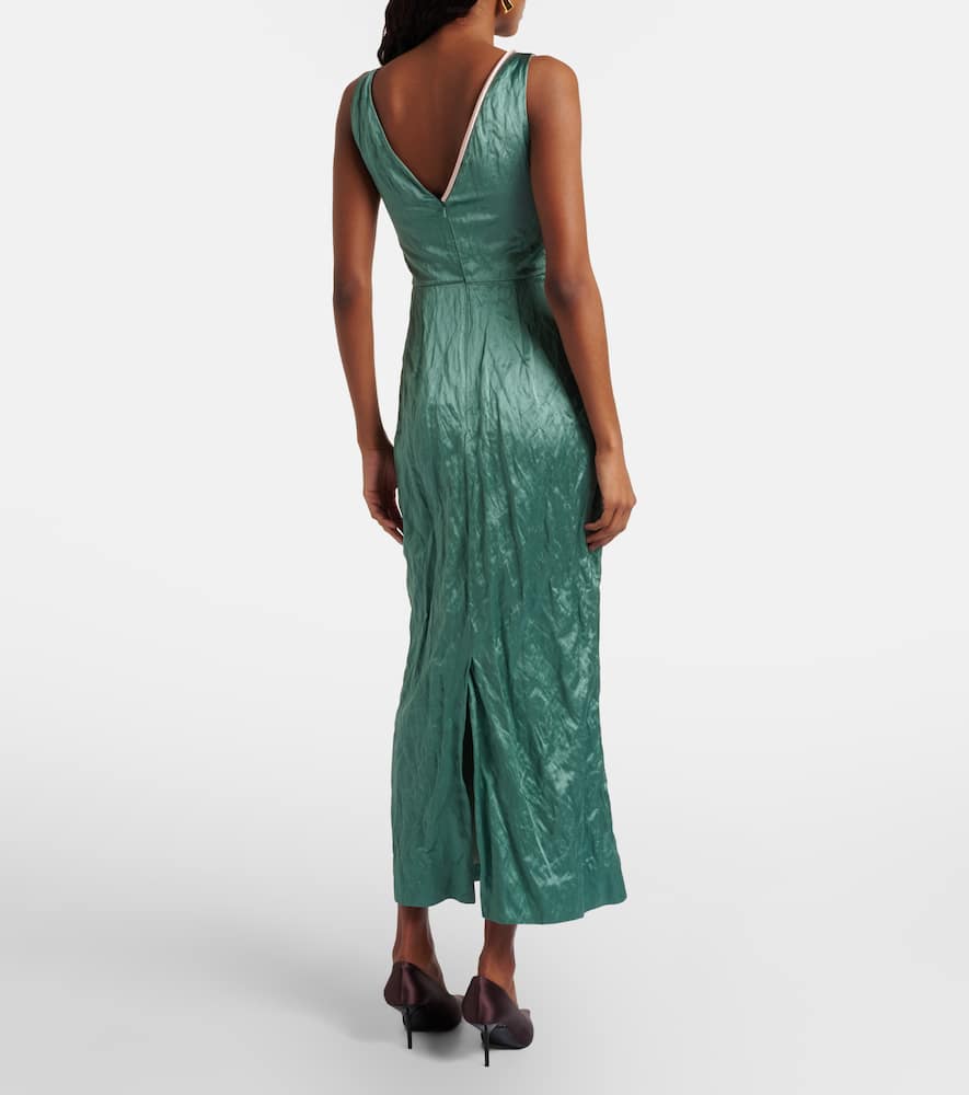 Floral-appliqué satin midi dress
