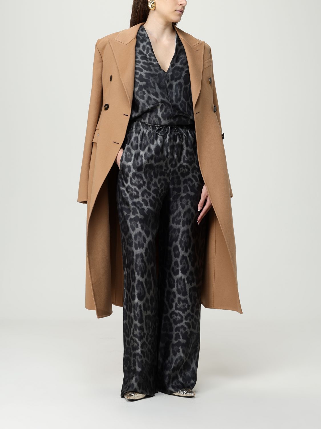 Leopard-print drawstring trousers - Black
